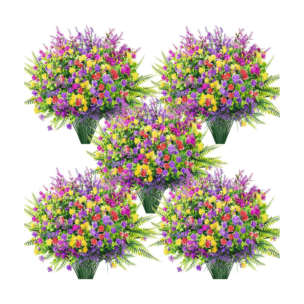 Der Rose 24 Bundles Artificial Flowers Bulk for Outdoors UV Resistant Fake Flowers Spring for Garden Patio Porch Farmhouse Home Window Box Decor（Colourful）