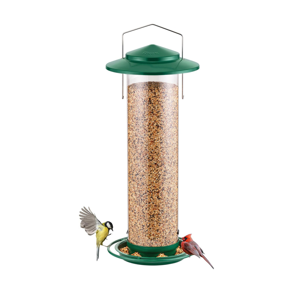 iBorn Metal Bird Feeder for Outside Hanging,Wild Bird Feeders for Cardinal,17.7cm Large Roof&Green,41.9CM Long,3.9lb High-Capacity(Seed is not Included)