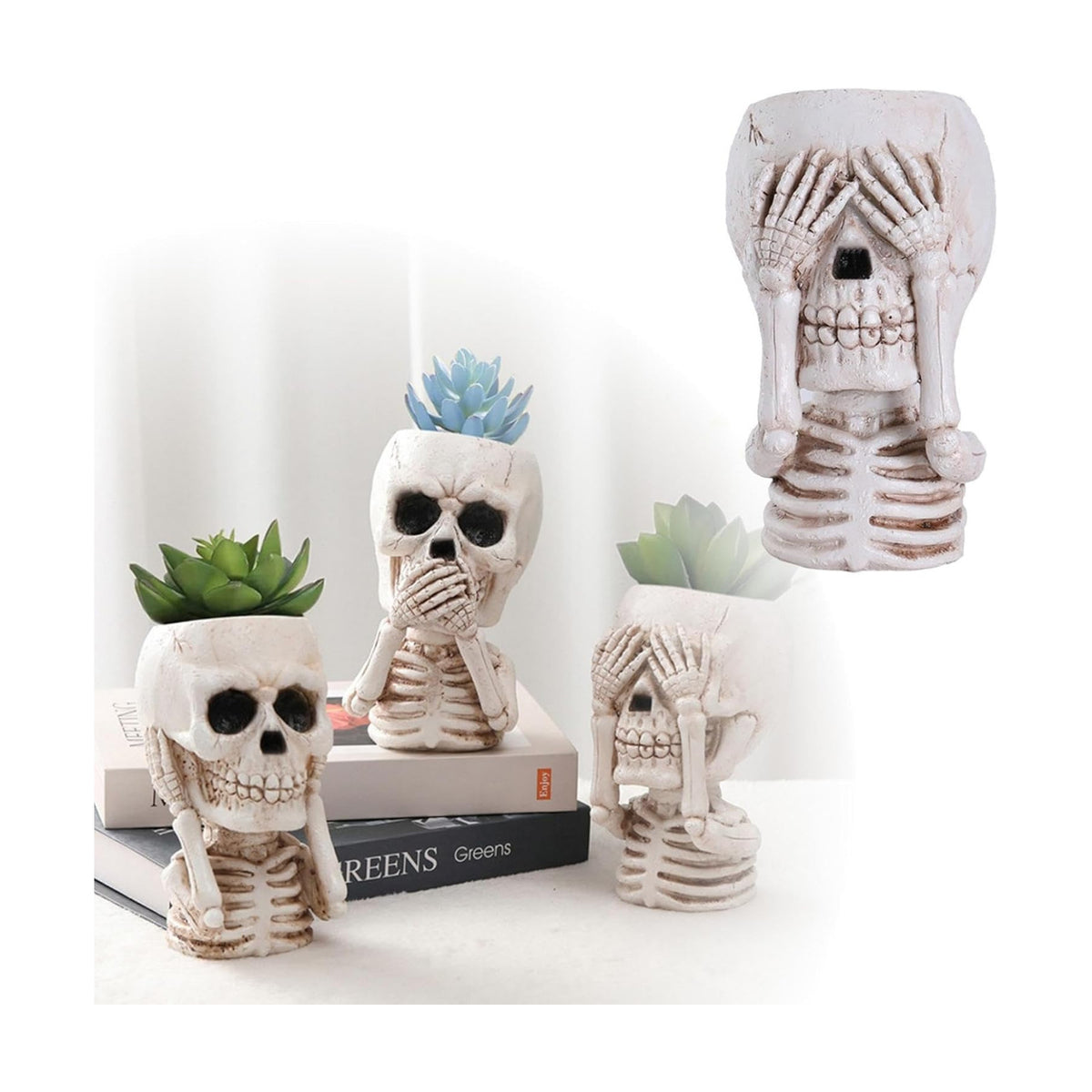 JOYO Halloween Planter Pot Decor - Skeleton Flower Planter Pot,Pumpkin Bucket Vase,Cute Skull Bucket Vase,Skull Candy Bowl Gothic Ornaments for Home Indoor Outdoor Garden (03 Cute Skull)