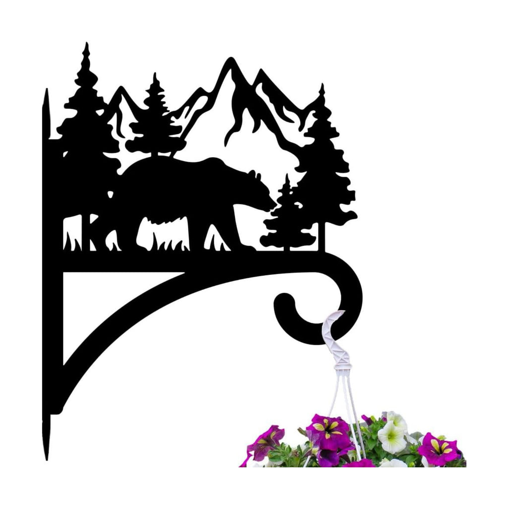 Forest Bear Plant Hanger Bracket, Iron Outdoor Hanging Hook | 12"x15" Weather Resistant Metal Holder for Hanging