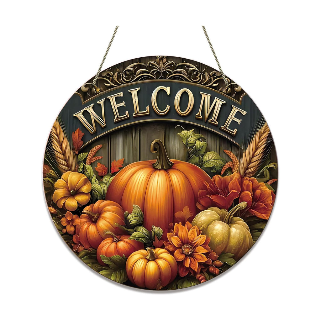 Fall Door Sign Autumn Pumpkin Welcome Wreath for Front Door Decor