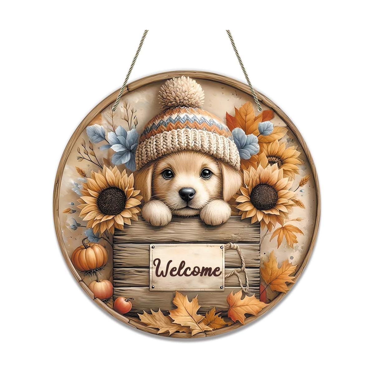 Fall Door Sign Sunflower Pumpkin Welcome Wreath for Front Door