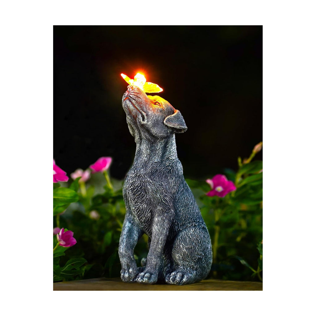 Dog Statue with Solar Butterfly Garden Decor | Ideal gifts for mom, dad or birthdays, beautifully crafted outdoor