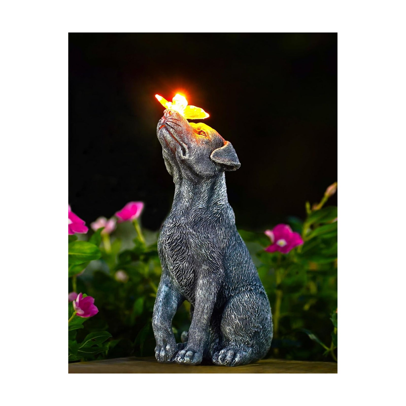 Dog Statue with Solar Butterfly Garden Decor | Ideal gifts for mom, dad or birthdays, beautifully crafted outdoor