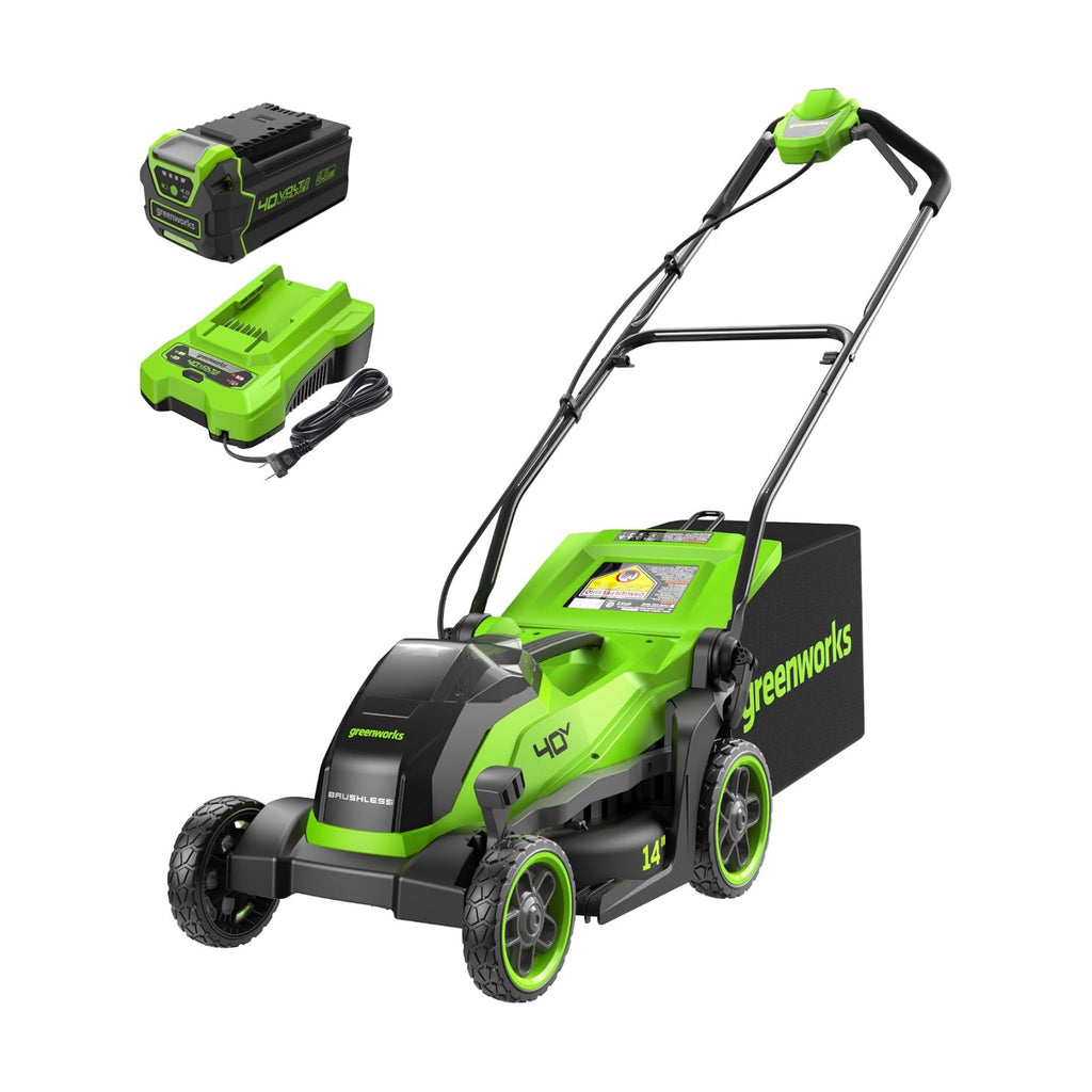 Greenworks 40V 14 in Push Lawn Mower, 4.0 Ah Battery and Charger