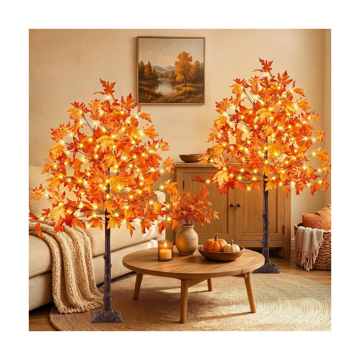 2 Pack 5FT 200 LED Lighted Maple Tree, Artificial Fall Tree Outdoor/Indoor