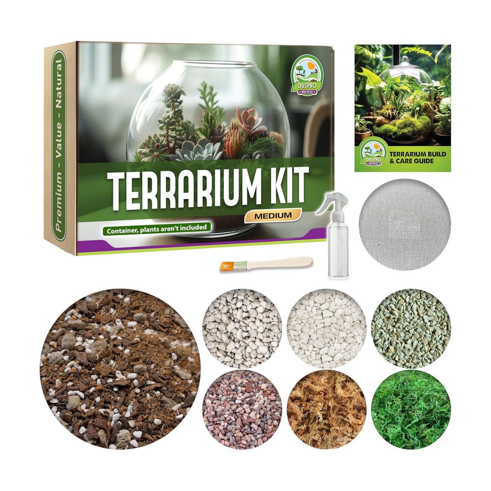 All-in-One DIY Terrarium Starter Kit for Air Plant & Succulent | Includes Potting Soil, Pumice, Zeolite, Green Moss