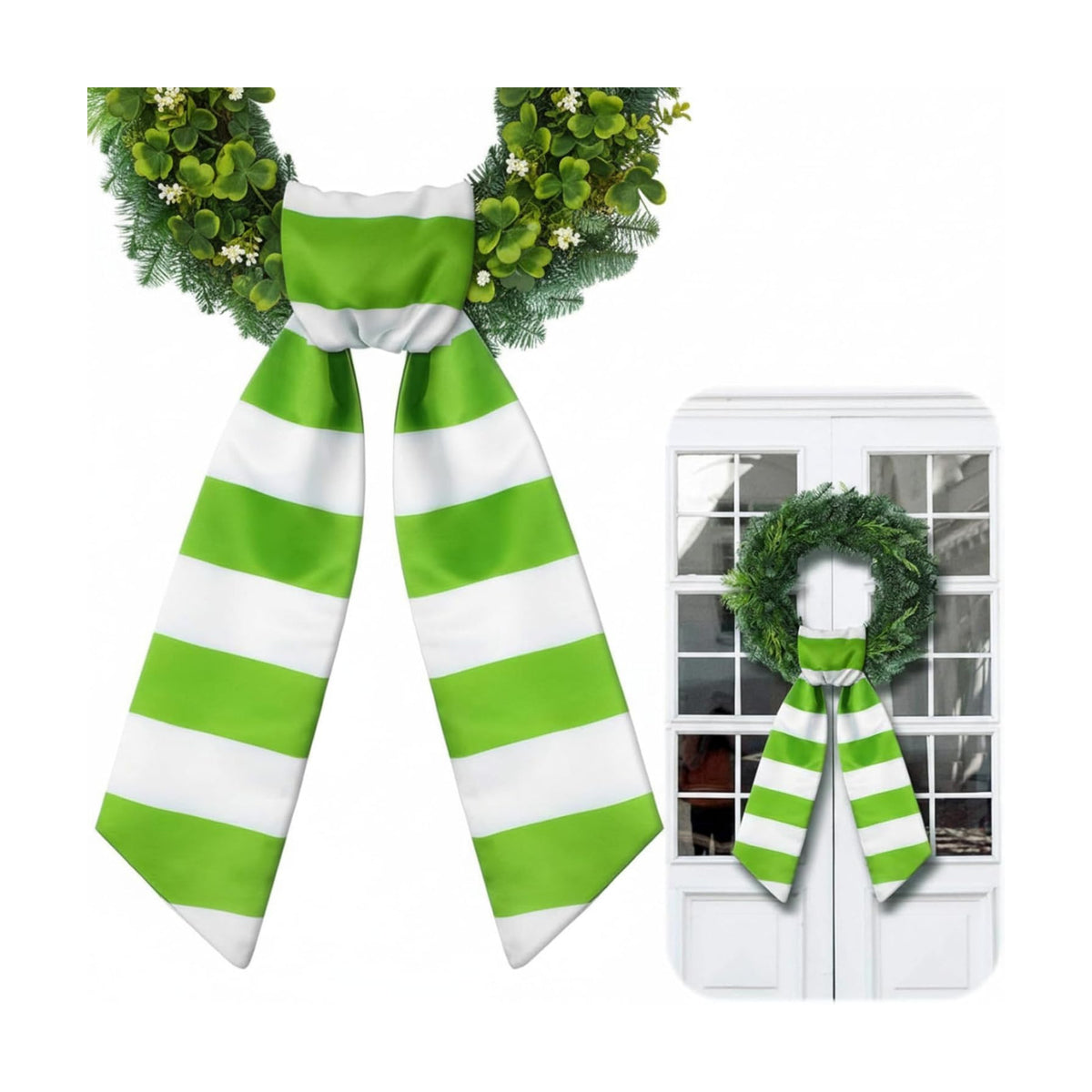 Wreath Sash for Front Door 4.5'' x 56'' Green White Striped