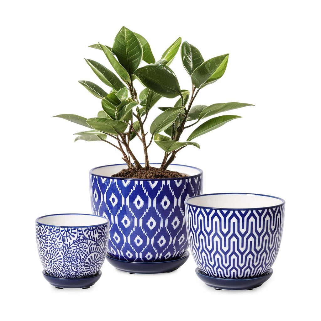 Selamica Ceramic Plant Pots, Indoor Flower Pots for Indoor Plants, 3.5+4.6+5.5 Planters with Drainage Hole & Saucer