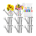 Reallnaive 6 Set Planter Watering Can Bulk DIY Flower Gardening Kit | Ready to Paint with Brushes, Metal Planters Ideal