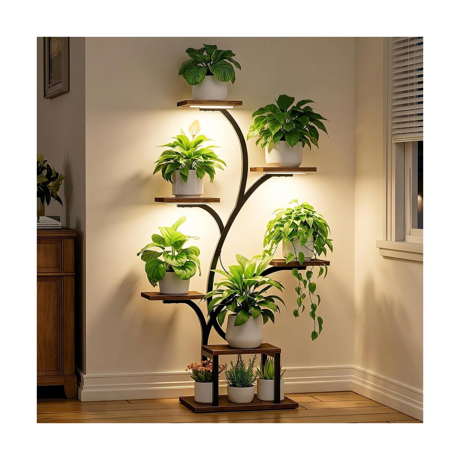 BACEKOLL Plant Stand Indoor with Grow Light, 7 Tier 49" Lighted Plant Shelf | Tree-Shaped Tall Holder with Full