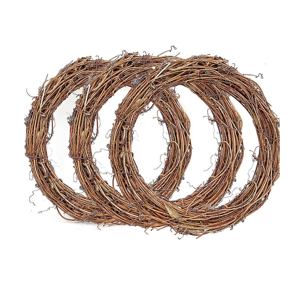 8 Inch Grapevine Wreath, 3pcs Rattan Branch Plaim Wreath for Crafts