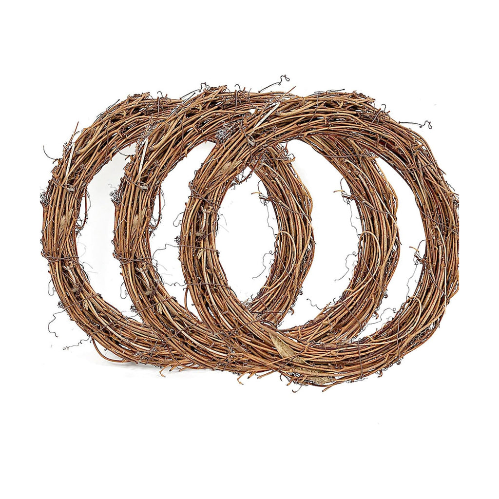 10Inch Grapevine Wreath, 3pcs Rattan Branch Plaim Wreath for Crafts