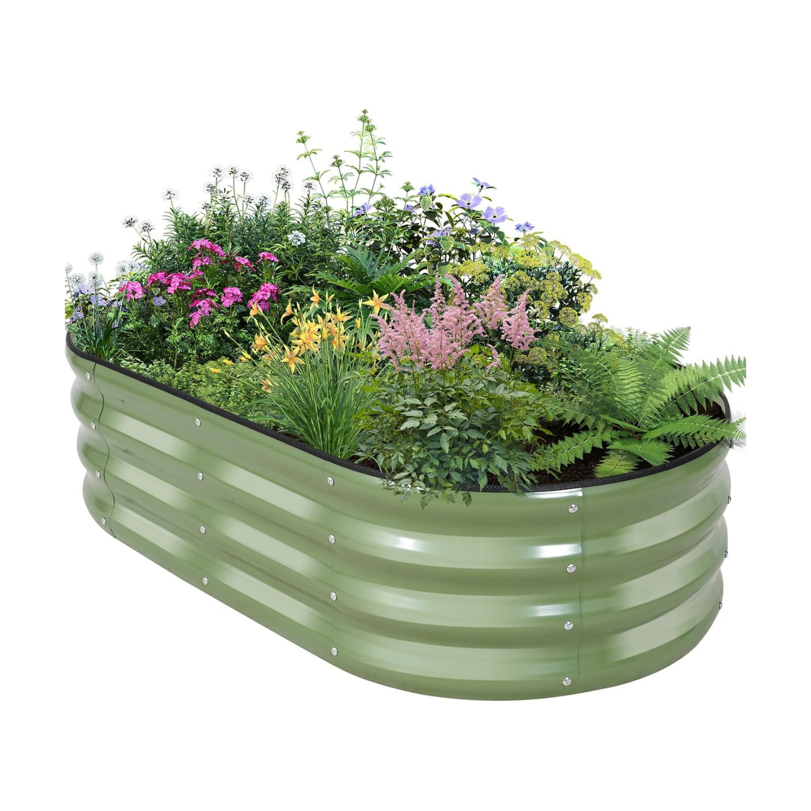 Galvanized Raised Garden Bed Outdoor, 4x2x1ft, Olive Green | Outdoor Oval Metal Garden Planter Box, Bottomless, Safety