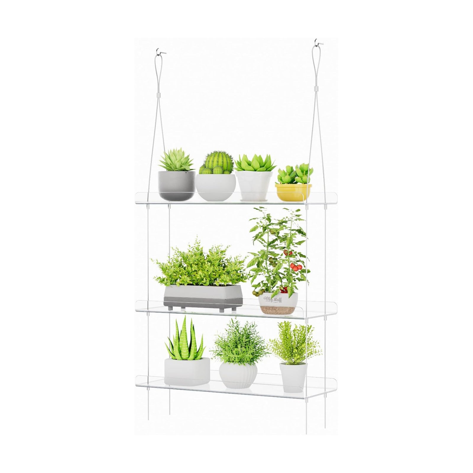 Lifewit 3-Tier Window Plant Shelves, 15" Acrylic Adjustable Hanging Shelf | Versatile Hanger for Small Plants or