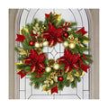 24" Christmas Wreaths for Front Door with Lights & Poinsettia Flowers