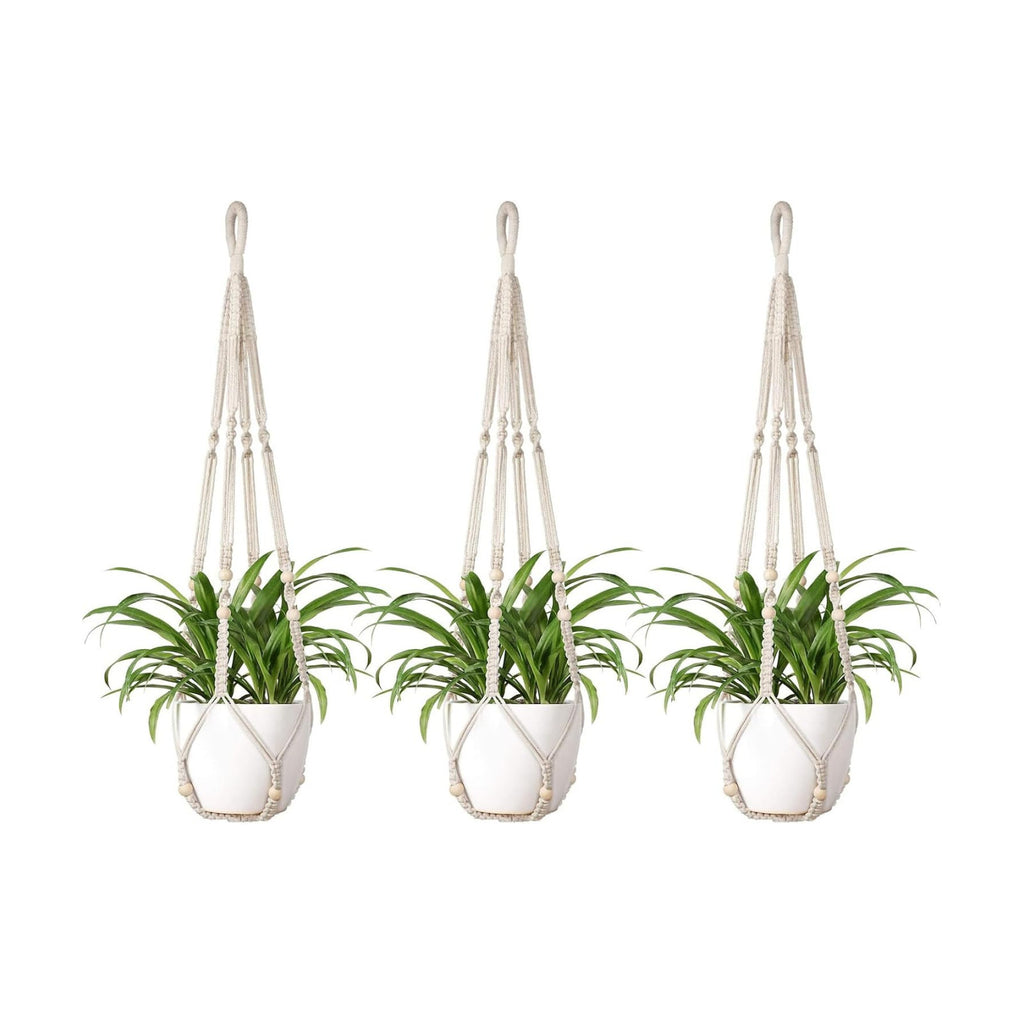 Mkono Macrame Plant Hanger Indoor 35 Inch Hanging Planter Basket Ivory 3Pcs