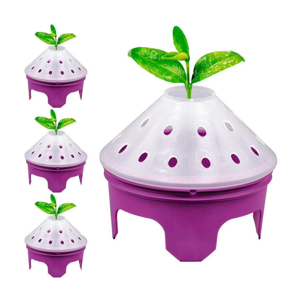 Outdoor Germination and Grow Kit with Greenhouse Domes - Direct Water and nutrients to Roots, Protect Seeds and Seedlings, 4 Sets, Purple, Made in The USA