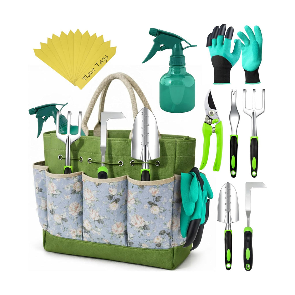 Heavy Duty Gardening Tools - Gardening Gifts for Women, Men, Mom, Dad - Durable, Ergonomic Garden Tools Set (Floral)