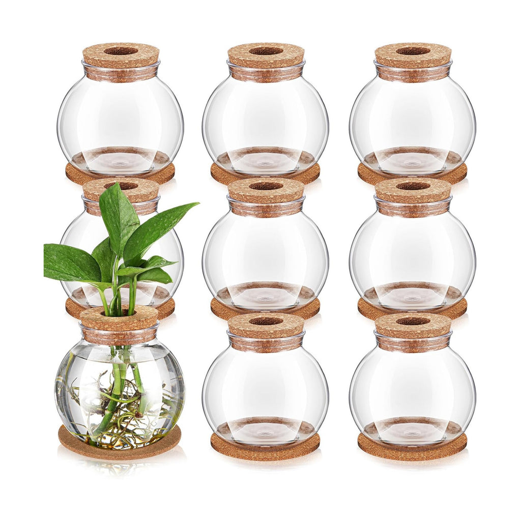 9 Packs Propagation Vases for Plants Plastic Plant Propagation Station with Hole Lid and Cork Coasters Plant Growing in