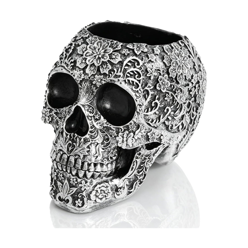 Metallic Silver Skull Decorative Bowl Gothic Gifts