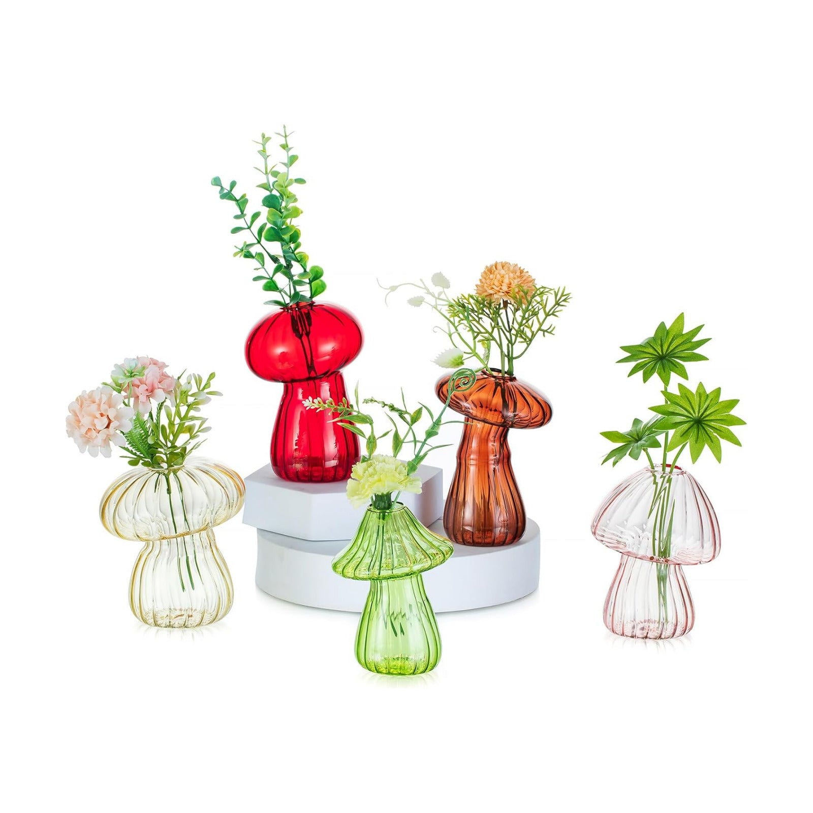 Glasseam Mushroom Plant Propagation Station, Set of 5 Glass Terrarium Jars | Colorful Handmade Small Hydroponic