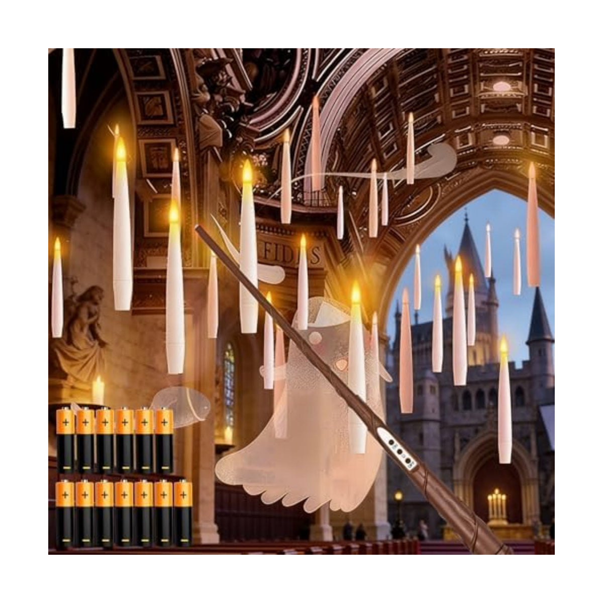Floating Candles with Wand & 13 AAA Batteries Magic LED Flickering-12PCs