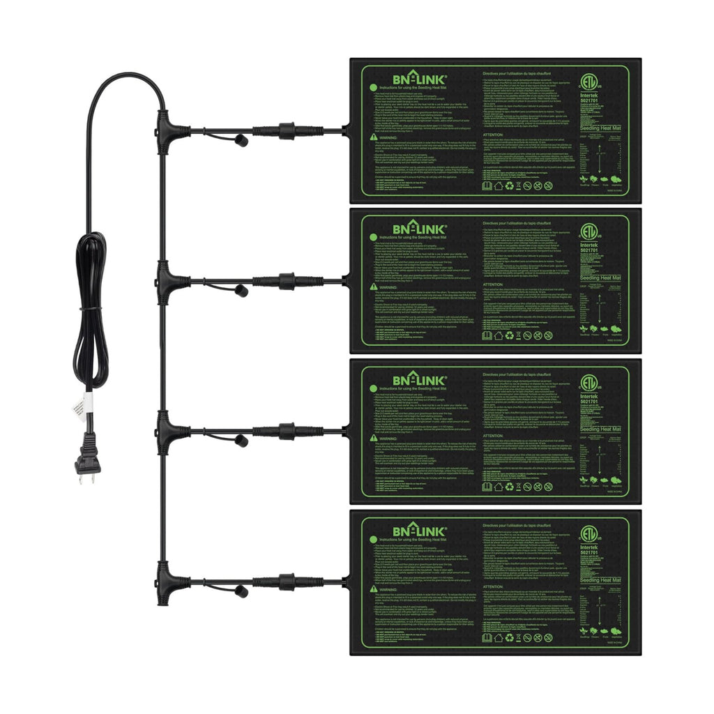 BN-LINK Seedling Heat Mat for Seed Starting 10" x 20.75", 4 Pack Daisy Chainable Waterproof Warming Mat Plant Heating