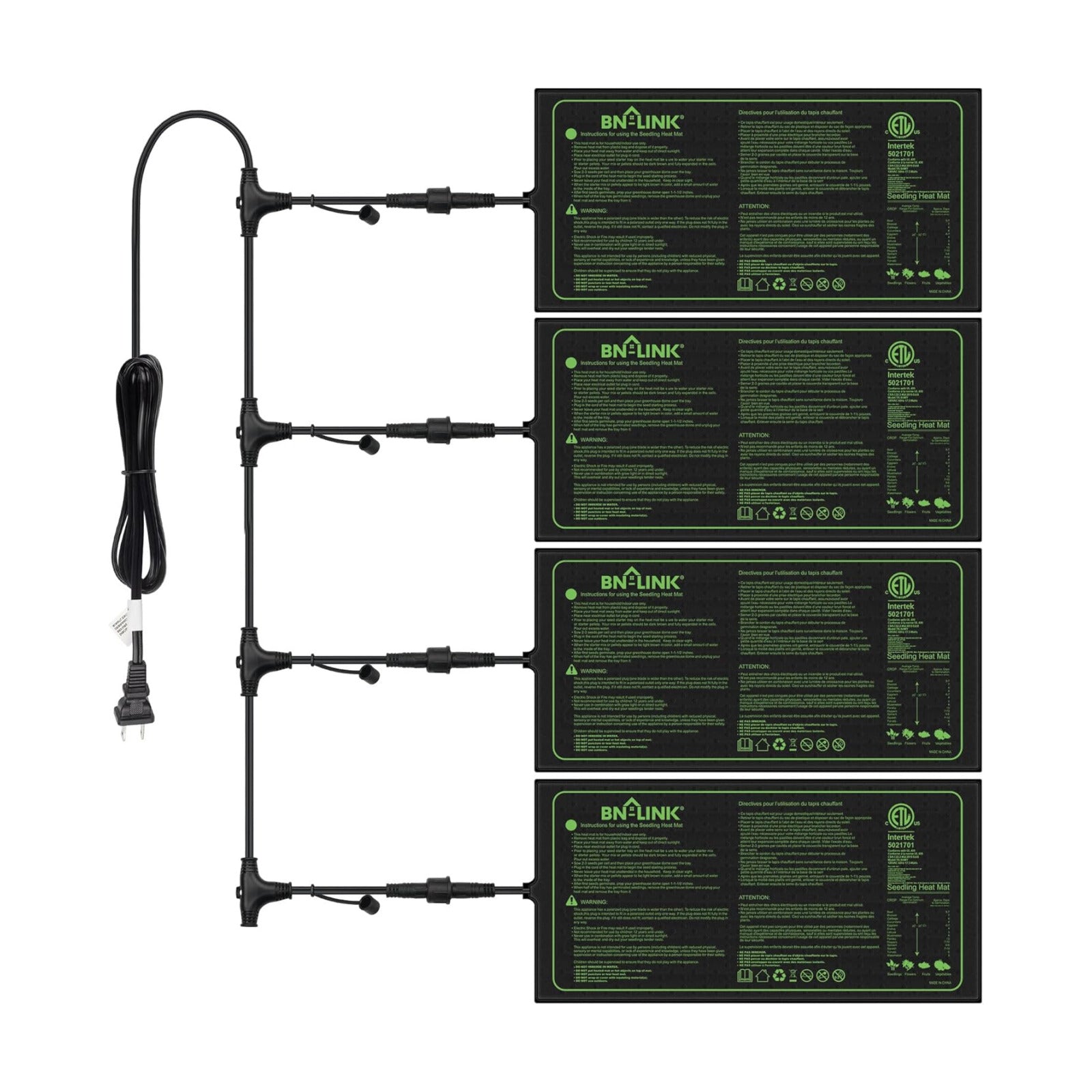 BN-LINK Seedling Heat Mat for Seed Starting 10" x 20.75", 4 Pack Daisy Chainable Waterproof Warming Mat Plant Heating