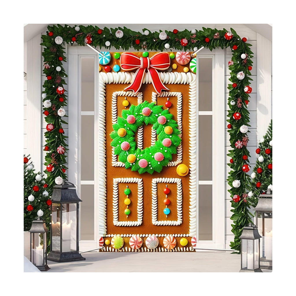 BlissYard Christmas Door Cover Gingerbread Cottage 35 x 71 Inch