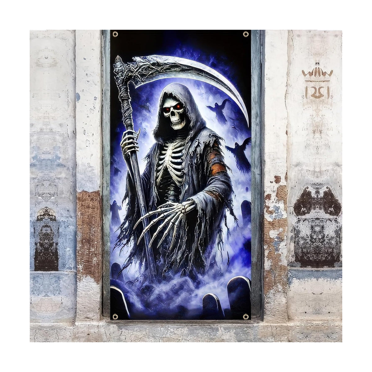 BlissYard Halloween Grim Reaper Door Cover 70x35 Inch Polyester