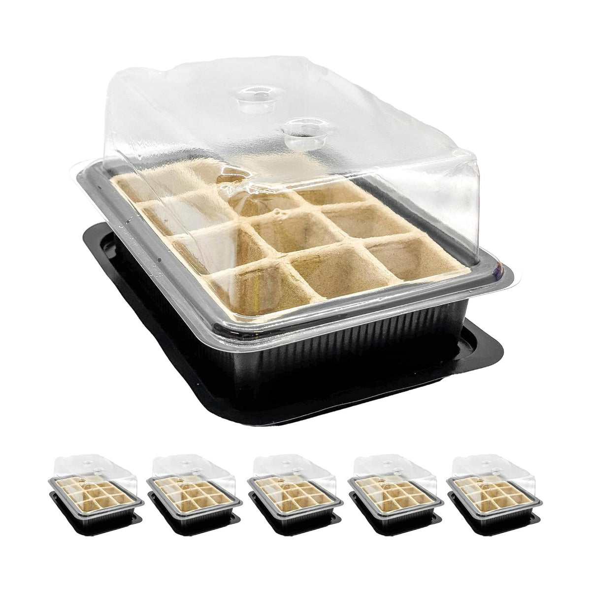 Seed Starter Trays, 12-Cell Kit with Humidity Dome, Reusable Plant Trays, 8 x 6 inches (5)