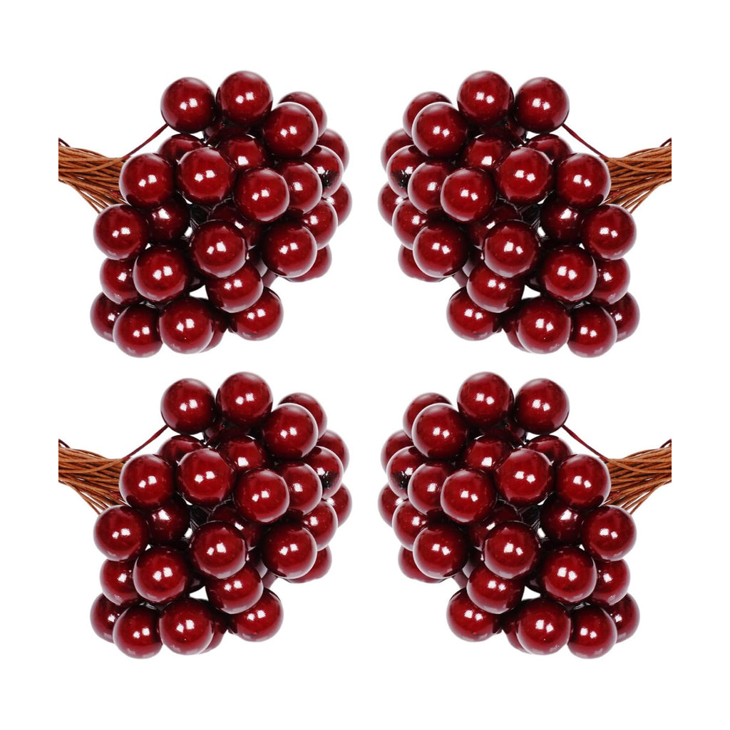 Lystaii 200pcs Artificial Holly Berries Mini 10 mm Christmas Fake Berries with Wire Stems Artificial Berry Fake Berry Stems Picks for Christmas Tree Decorations Wreath Wedding Party Decor (Wine Red)