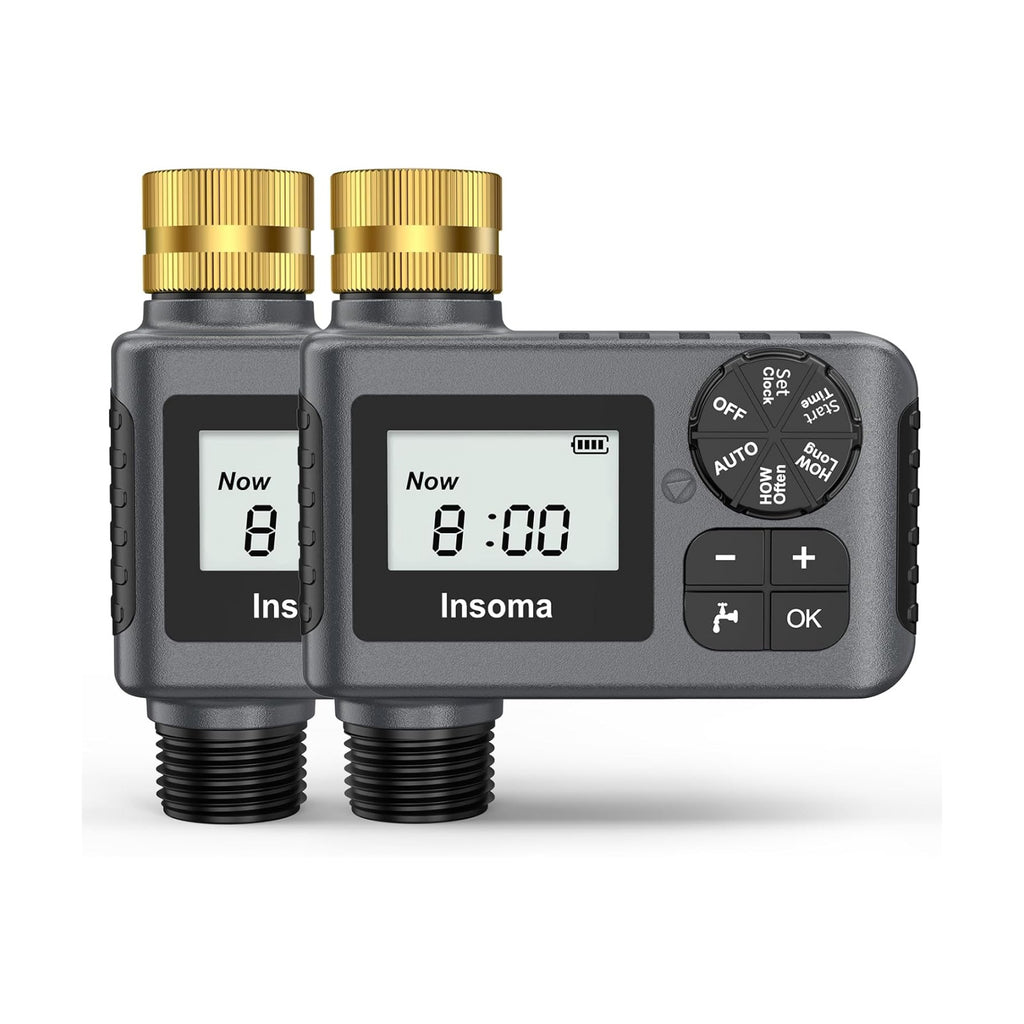 2 PCS Water Timer with Brass Inlet, Water Sprinkler Timer with Rain Delay/Manual/Automatic Drip Irrigation and Lawn