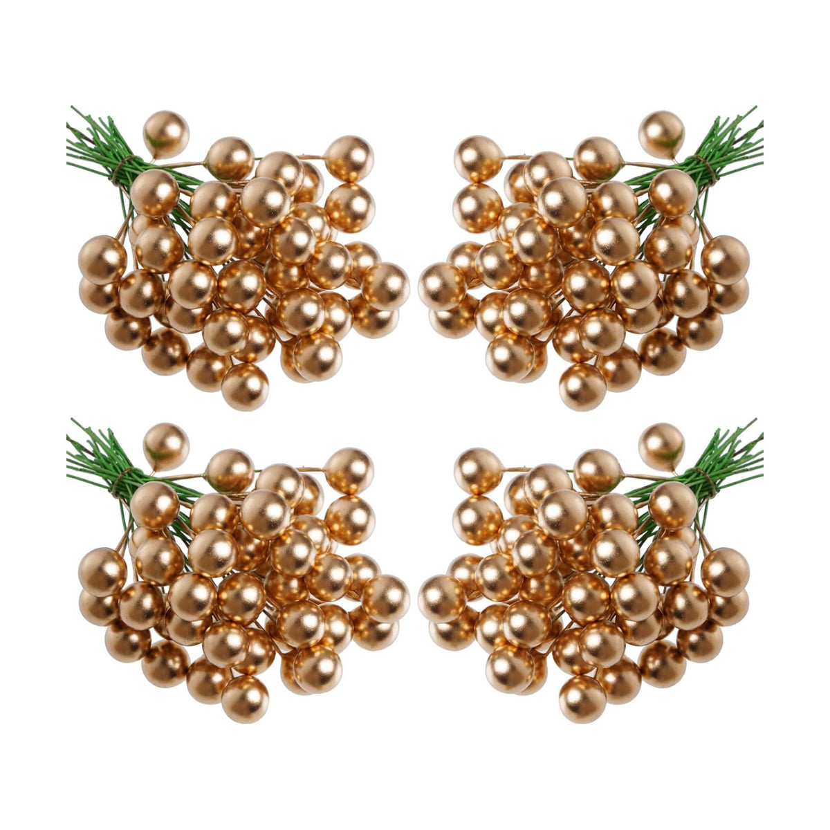 Lystaii 200pcs Artificial Holly Berries Mini 10 mm Christmas Fake Berries with Wire Stems Artificial Berry Fake Berry Stems Picks for Christmas Tree Decorations Wreath Party (Gold and Green Stems)