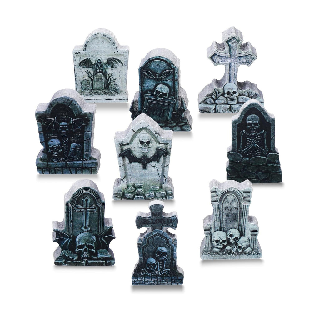 Kathfly 9 Pcs Halloween Tombstones Figurine Mini Village Tombstone, Spooky