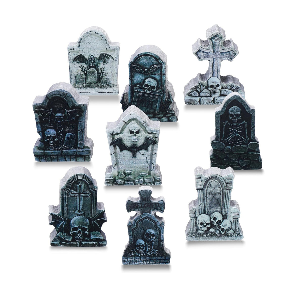 Kathfly 9 Pcs Halloween Tombstones Figurine Mini Village Tombstone, Spooky