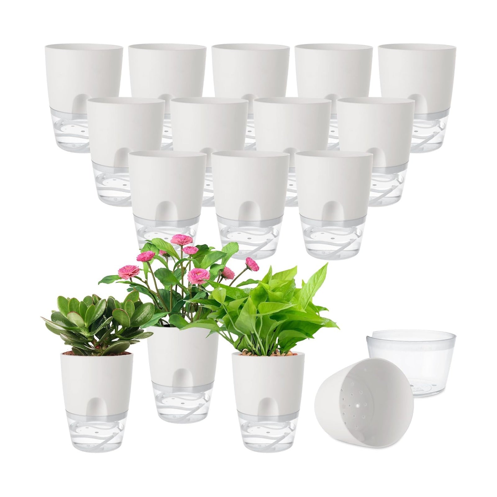 JMIATRY 15PCS Self Watering Pots 4 Inch Self Watering Planters for Indoor Plants Plastic 4 Inch Self Waterings Pots for