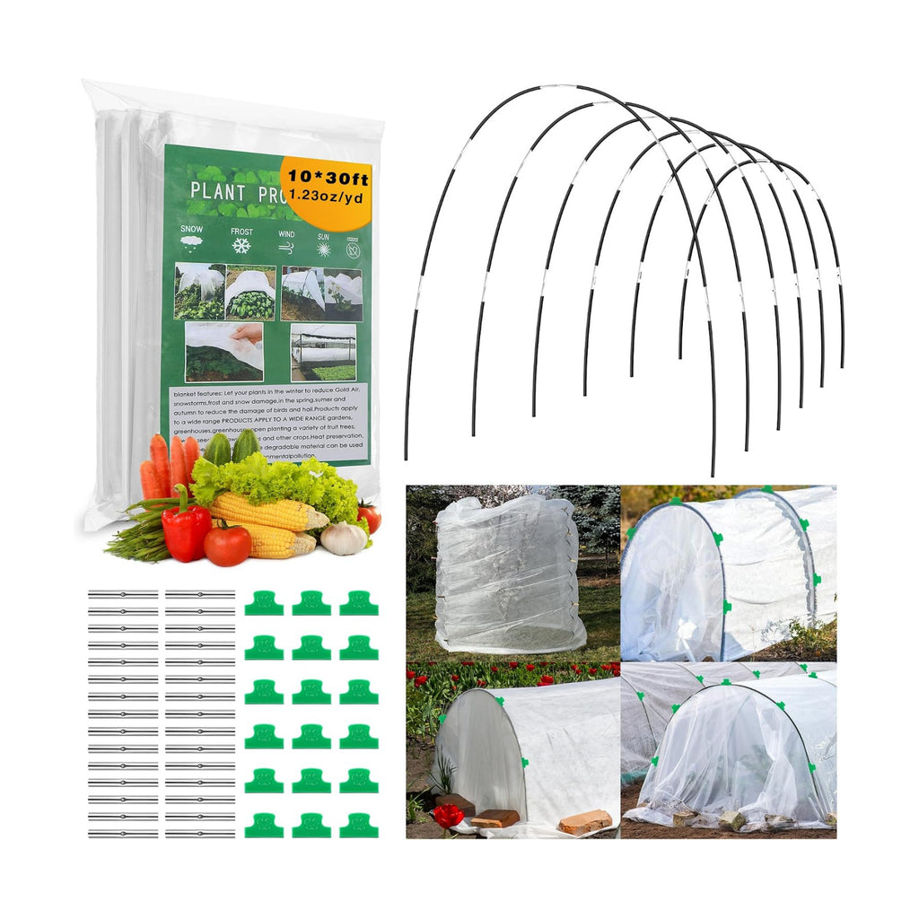 Plant Covers Freeze Protection Kit, 10 x 30 FT 1.23 Oz/yd² Frost Blanket Garden Hoops Kit for Winter, 36 Hoop, Reusable