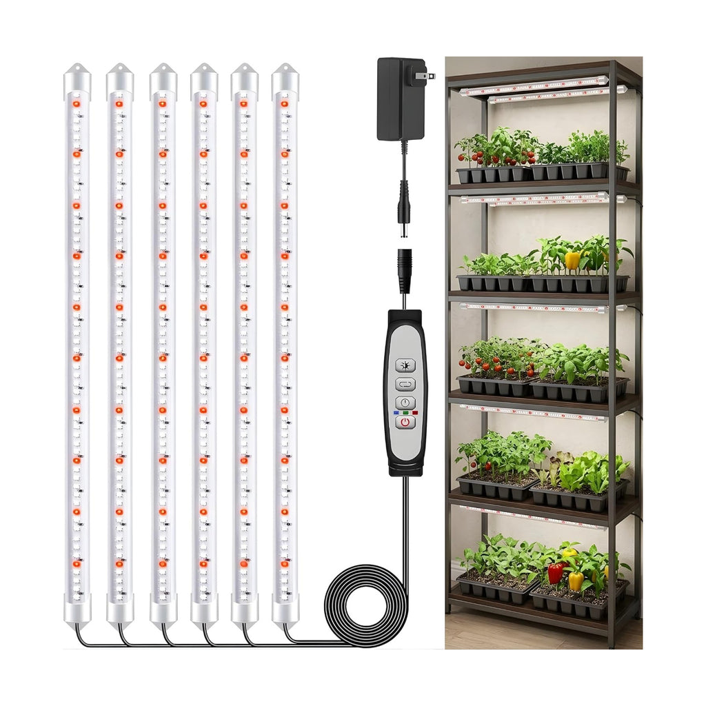 SDOVUERC 16'' 6 Bars Grow Light Strips for Indoor Plants with Auto ON/Off Timer 6/12/18H, 5 Dimmable Levels for Shelves