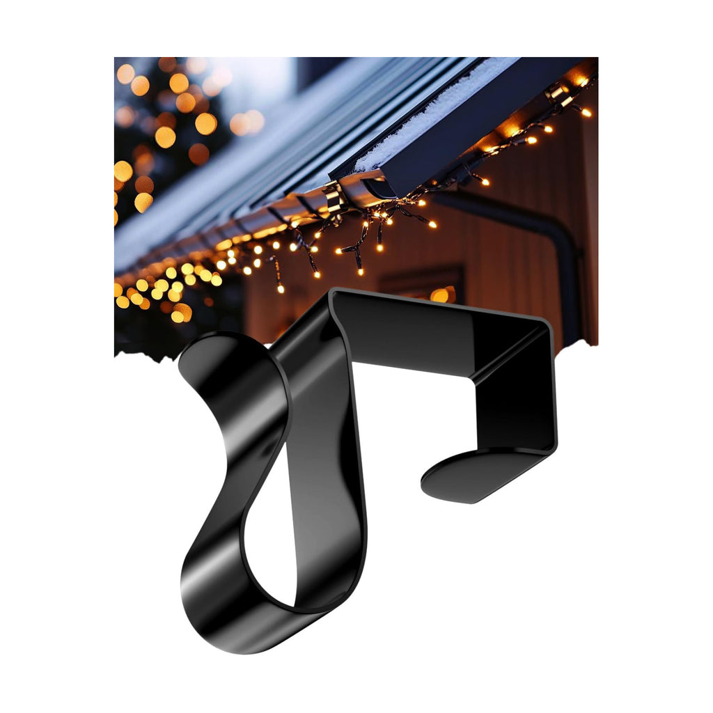 Gutter Clips for Hanging Outdoor Lights: 100 Pcs Metal Black Christmas Light Clips for outside String Lights - Weatherproof Gutter Clips for Xmas Halloween Seasonal Rope Mini Decoration Lights