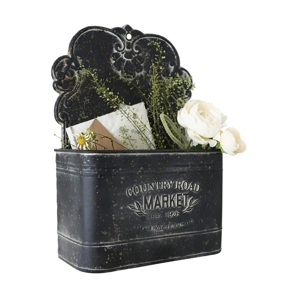 Black Metal Wall Planter - Outdoor Indoor Hanging Rustic Mount for Farmhouse Decor
