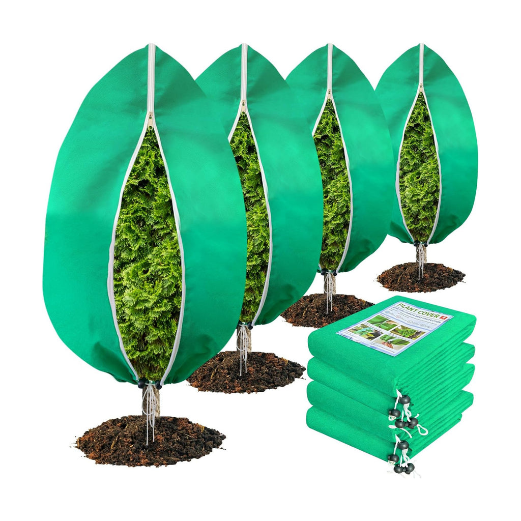 4 Pack Plant Covers Freeze Protection(71" x 47.3"),2.82 oz/sq yd Non-Woven Fabric,Frost Covers with Zipper Drawstring