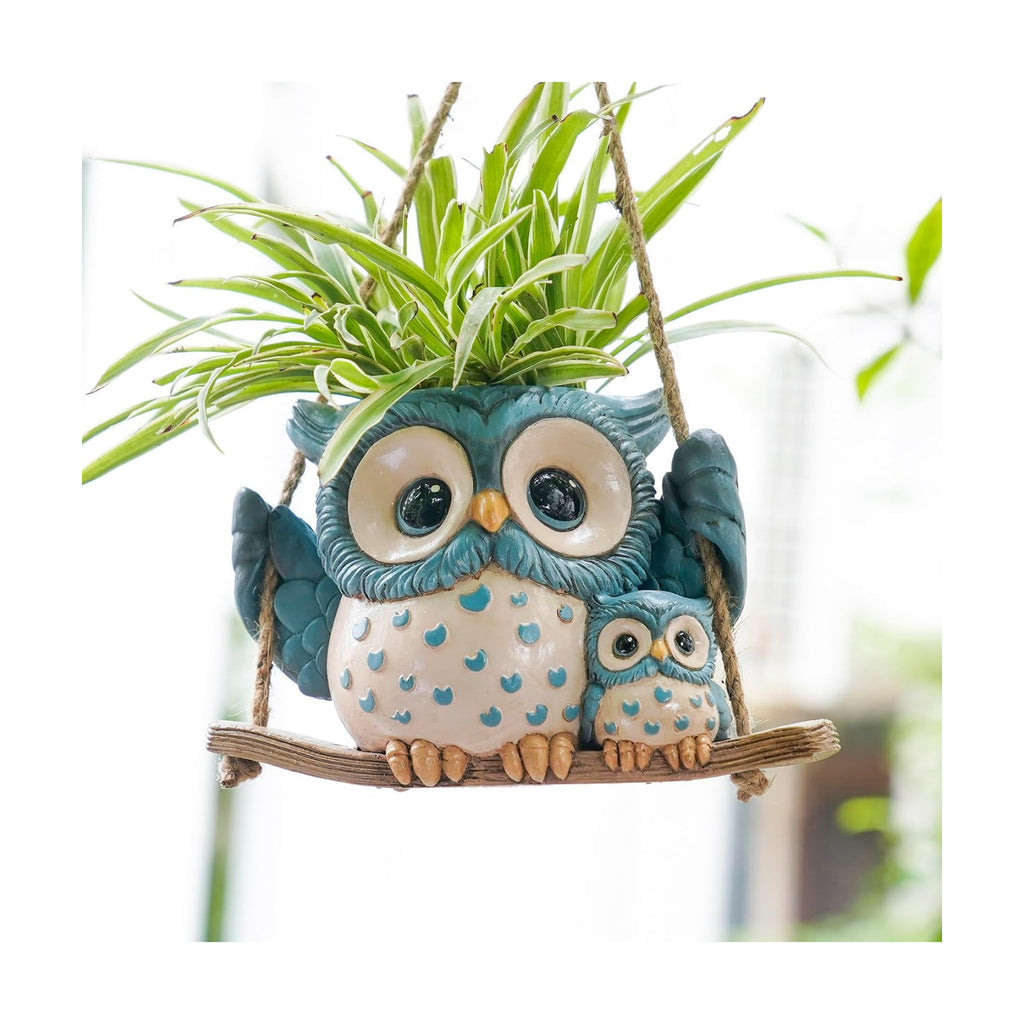 Swing Owl Hanging Planters for Indoor Plants, Cute Small Succulent Pots with Drainage Hole, Unique Resin Plant Hangers