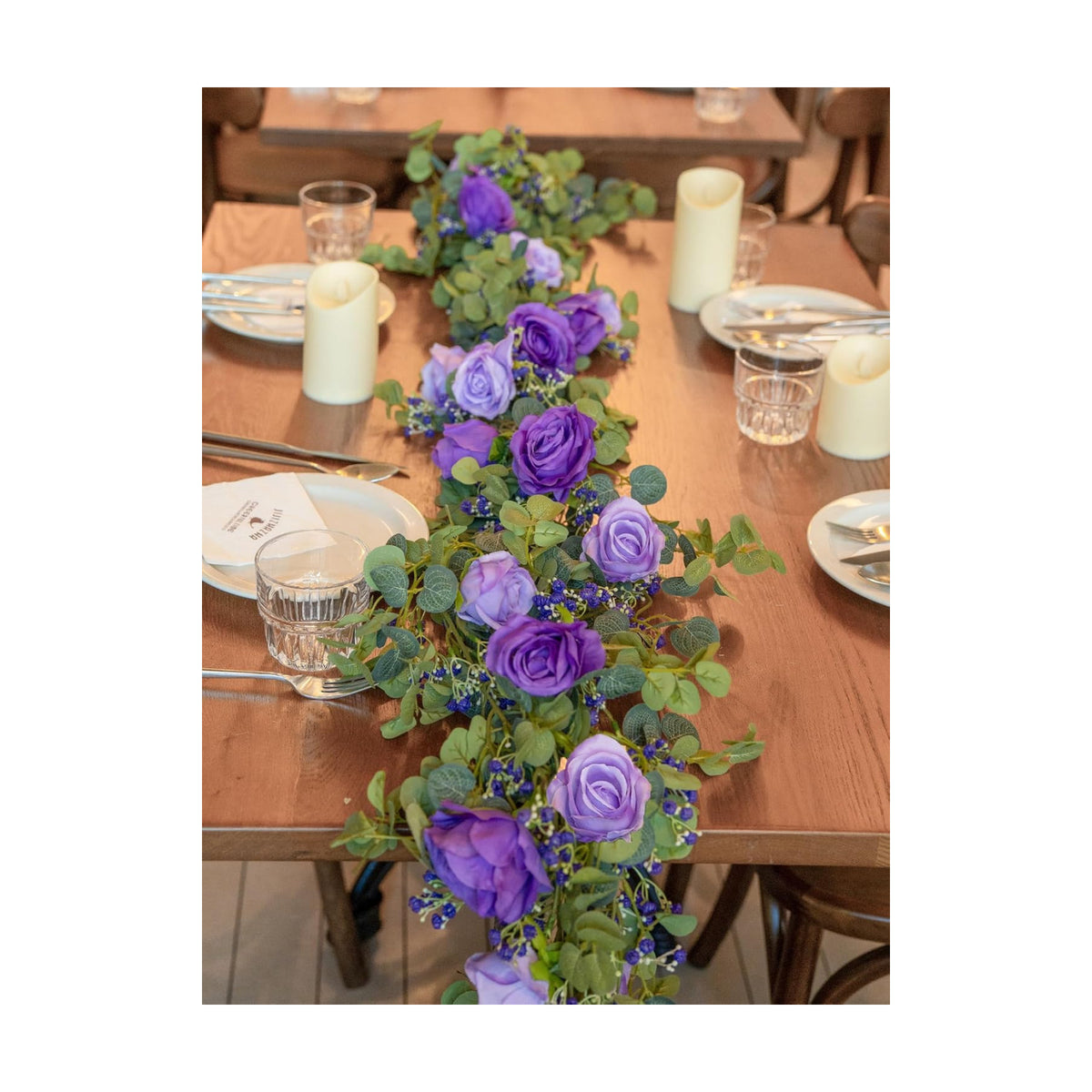 6FT Artificial Eucalyptus Flower Garland with Purple Roses & Baby's Breath