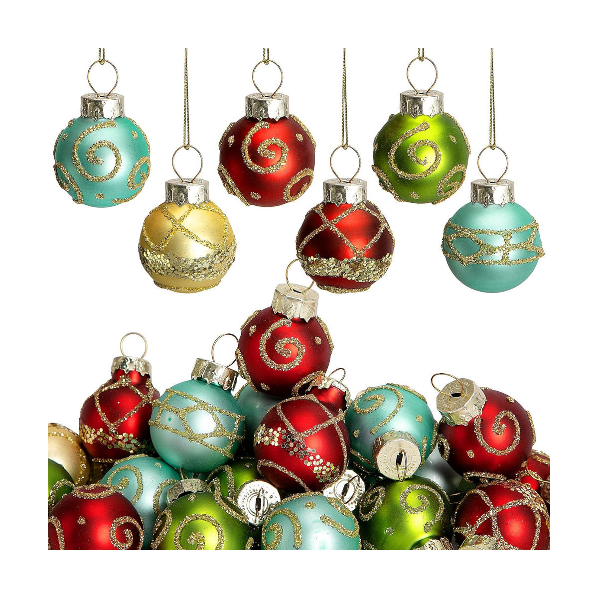 24 Pcs Christmas Mini Glass Ball Ornaments, Mini Glitter Xmas Hanging Balls