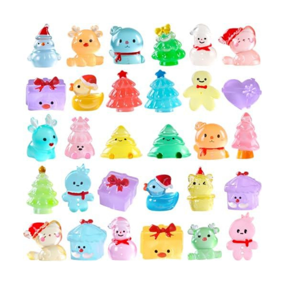 DIYDEC 40PCS Mini Christmas Luminous Figurines 40 Styles Christmas Resin Miniatures Glow in The Dark Tiny Figures to Hide Small Snowman Figures for Party Favors Bag Fillers Garden Dollhouse Decor