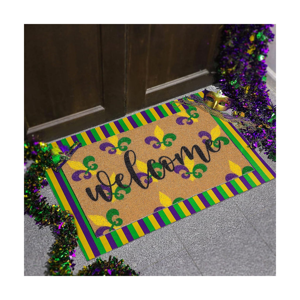 Tinideya 2 Pcs Mardi Gras Layered Welcome Mat for Front Door