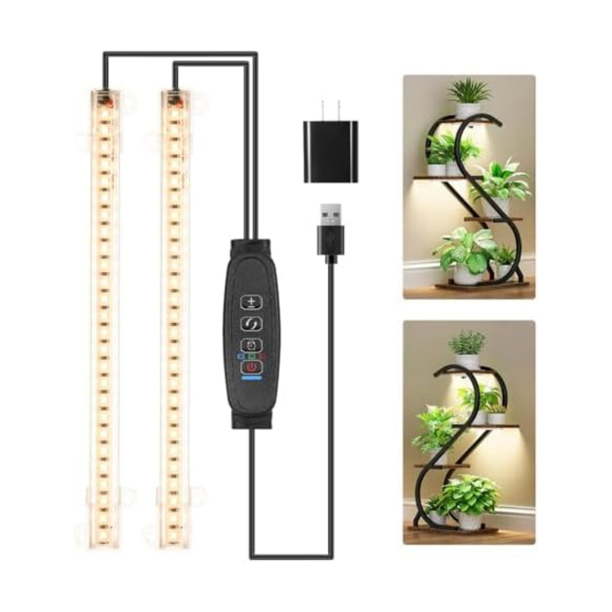 8.6'' Mini LED Grow Light Strips, Full Spectrum 3000K, 52 LED Plant Light with 3/9/12H Timer, 10 Dimmable Levels for Seedling, Succulent and Plant Shelf, 2 Head