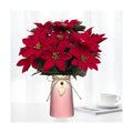 Artificial Poinsettia Christmas Flower Arrangement in Pink Vase, Festive Red Faux Flowers with Heart Charm for Home, Office & Holiday Décor